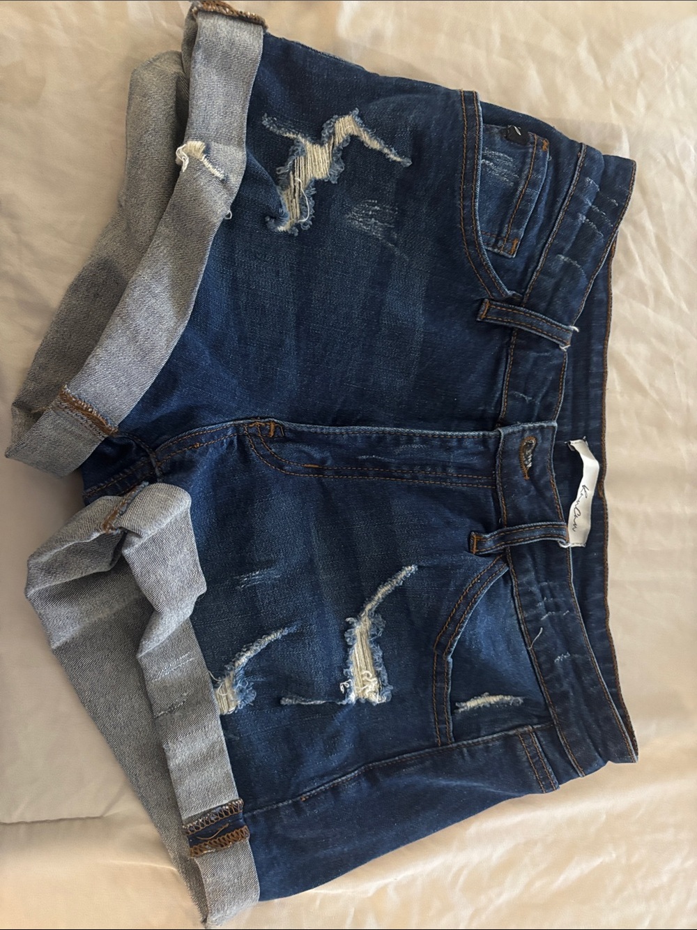KanCan Dark Blue Distressed Cuffed Denim Shorts